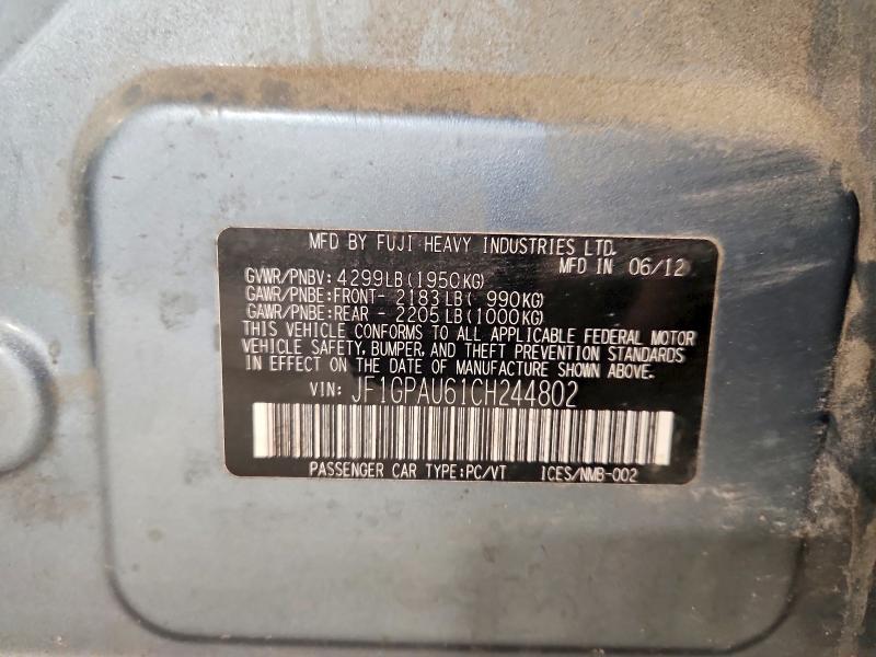 Продажа на аукционе авто 2012 Subaru Impreza, vin: JF1GPAU61CH244802, номер лота: 58037976