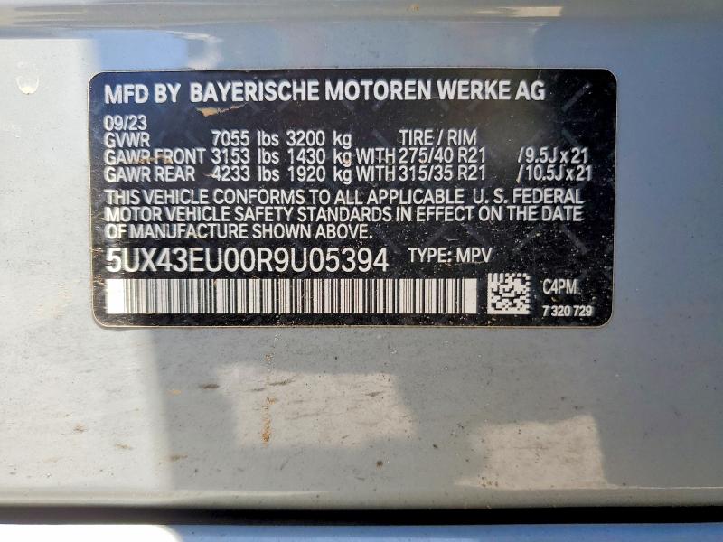 55218186 :رقم المزاد ، 5UX43EU00R9U05394 vin ، 2024 Bmw X5 مزاد بيع