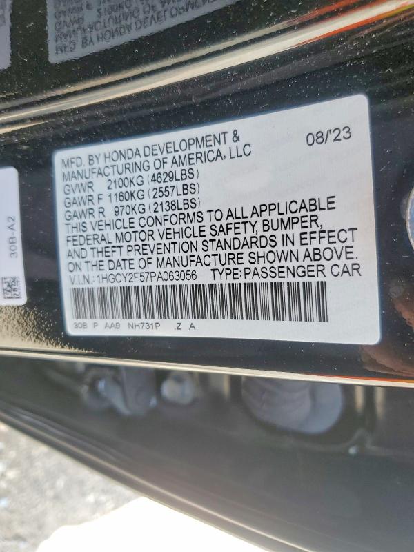 Продаж на аукціоні авто 2023 Honda Accord, vin: 1HGCY2F57PA063056, номер лоту: 57391866