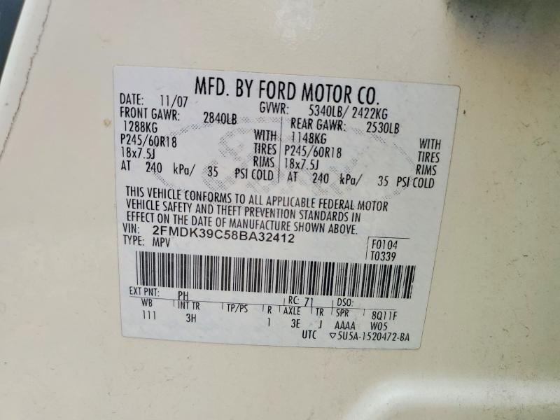 Продаж на аукціоні авто 2008 Ford Edge, vin: 2FMDK39C58BA32412, номер лоту: 56770236