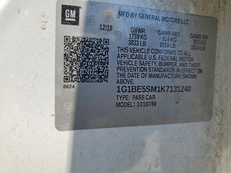 Продаж на аукціоні авто 2019 Chevrolet Cruze, vin: 1G1BE5SM1K7131240, номер лоту: 57268166