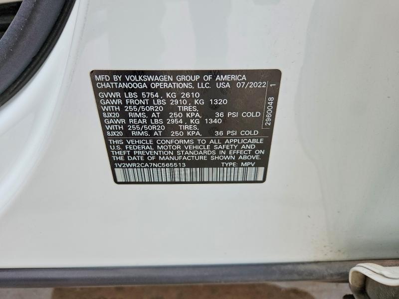 Aukcja sprzedaży 2022 Volkswagen Atlas, vin: 1V2WR2CA7NC565513, numer aukcji: 58605066