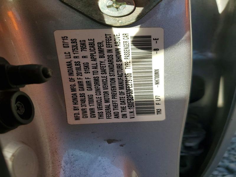 Продаж на аукціоні авто 2015 Honda Civic, vin: 19XFB2F53FE279186, номер лоту: 55981866