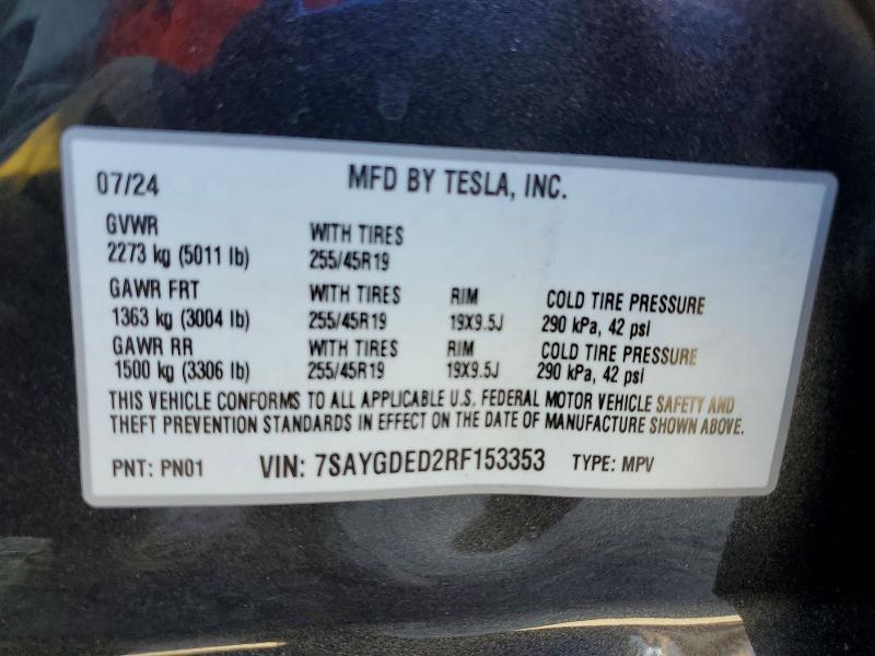 Продаж на аукціоні авто 2024 Tesla Model Y, vin: 7SAYGDED2RF153353, номер лоту: 58122796