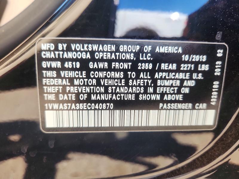 57030516 :رقم المزاد ، 1VWAS7A35EC040870 vin ، 2014 Volkswagen Passat مزاد بيع
