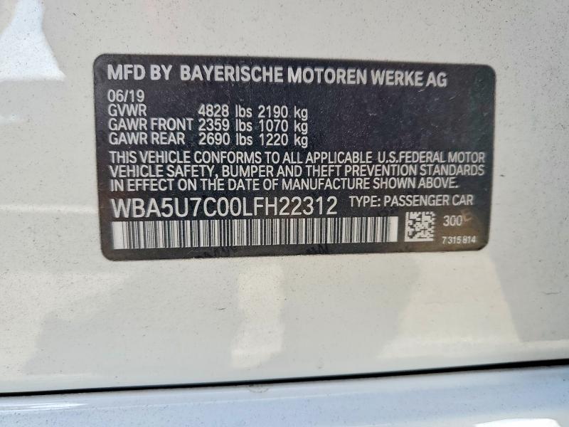 57579996 :رقم المزاد ، WBA5U7C00LFH22312 vin ، 2020 Bmw M340i مزاد بيع