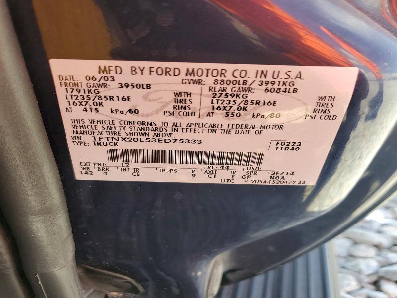 57989706 :رقم المزاد ، 1FTNX20L53ED75333 vin ، 2003 Ford F250 مزاد بيع