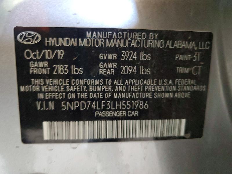 Aukcja sprzedaży 2020 Hyundai Elantra, vin: 5NPD74LF3LH551986, numer aukcji: 58638346