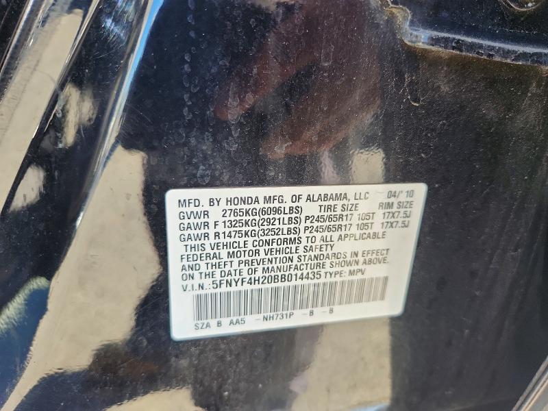 58588086 :رقم المزاد ، 5FNYF4H20BB014435 vin ، 2011 Honda Pilot مزاد بيع