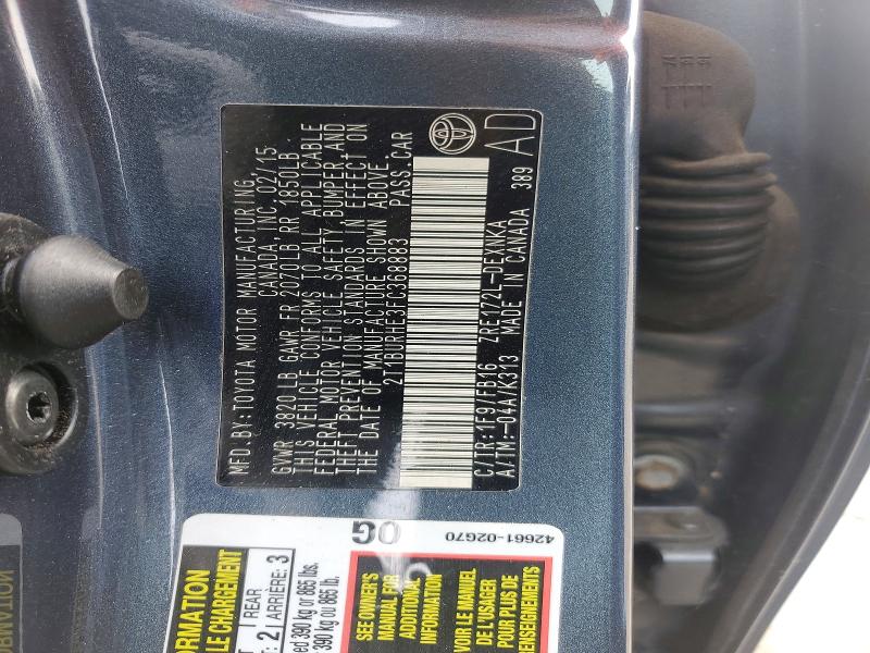 56614526 :رقم المزاد ، 2T1BURHE3FC368883 vin ، 2015 Toyota Corolla مزاد بيع