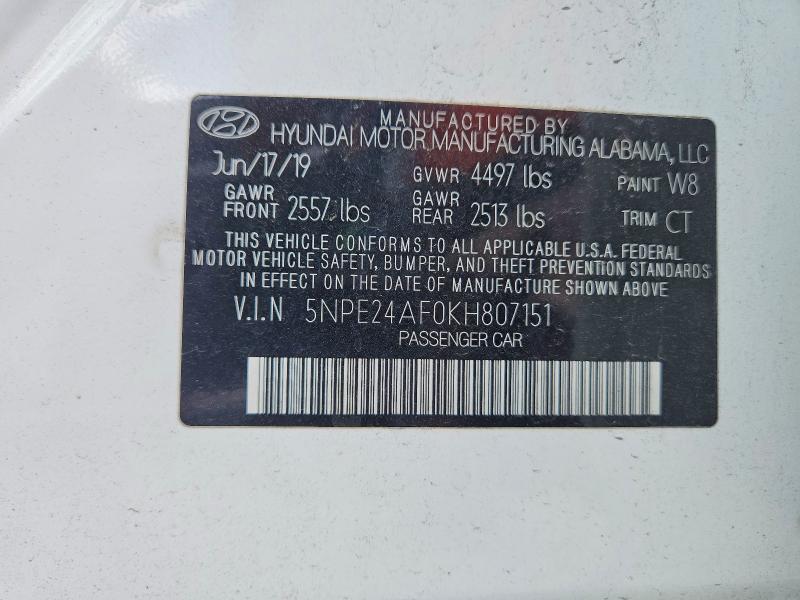 Продаж на аукціоні авто 2019 Hyundai Sonata, vin: 5NPE24AF0KH807151, номер лоту: 58715826