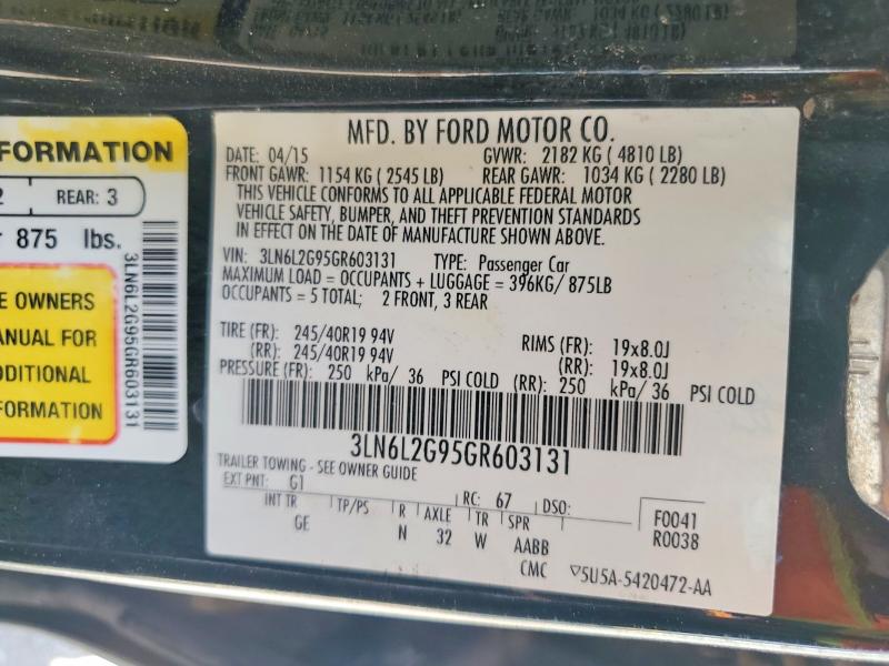 Aukcja sprzedaży 2016 Lincoln Mkz, vin: 3LN6L2G95GR603131, numer aukcji: 55761676