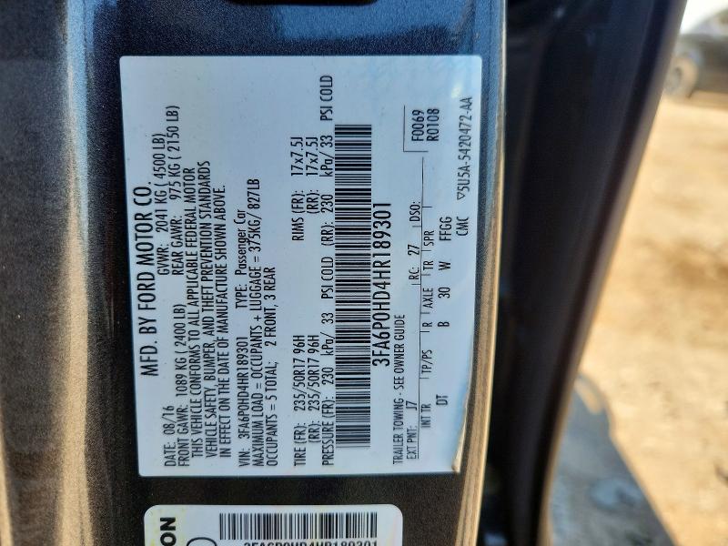 58069476 :رقم المزاد ، 3FA6P0HD4HR189301 vin ، 2017 Ford Fusion مزاد بيع