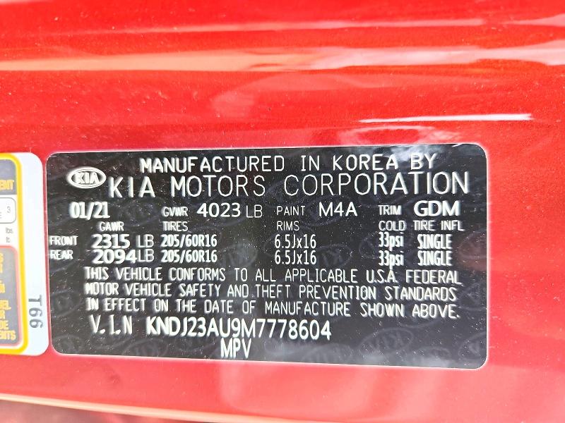 56002926 :رقم المزاد ، KNDJ23AU9M7778604 vin ، 2021 Kia Soul مزاد بيع
