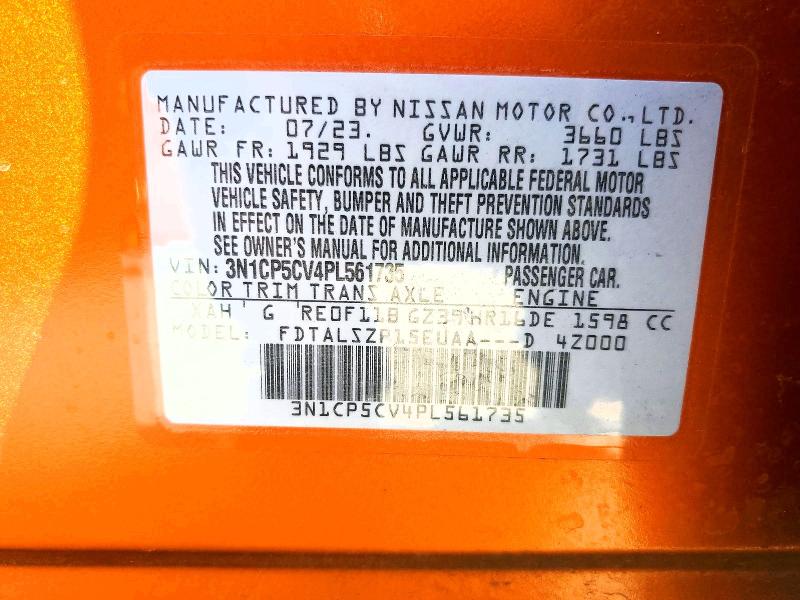 2023 Nissan Kicks მანქანა იყიდება აუქციონზე, vin: 3N1CP5CV4PL561735, აუქციონის ნომერი: 55767376