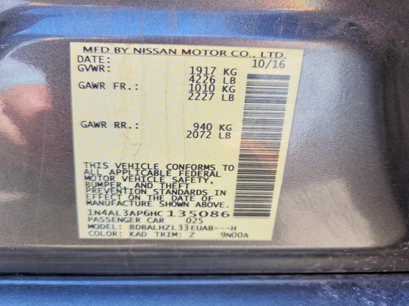 Продаж на аукціоні авто 2017 Nissan Altima, vin: 1N4AL3AP6HC135086, номер лоту: 57201836