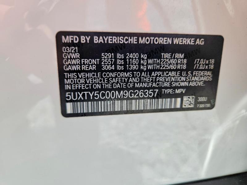 2021 Bmw X3 მანქანა იყიდება აუქციონზე, vin: 5UXTY5C00M9G26357, აუქციონის ნომერი: 57553276