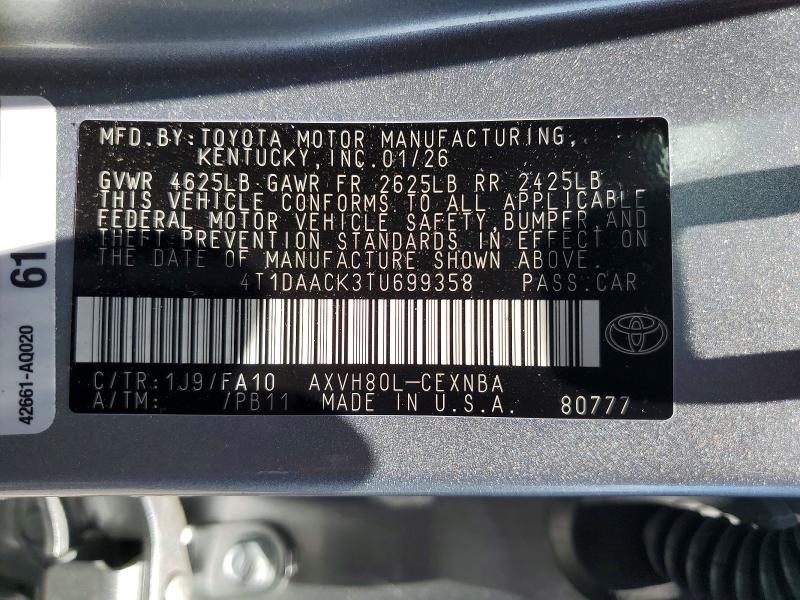 Продажа на аукционе авто 2026 Toyota Camry, vin: 4T1DAACK3TU699358, номер лота: 56492466