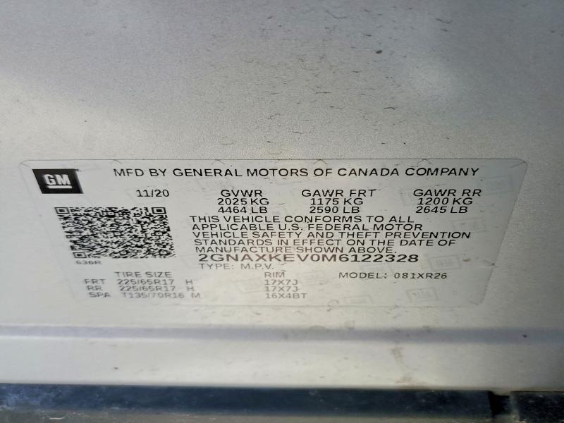 Продаж на аукціоні авто 2021 Chevrolet Equinox, vin: 2GNAXKEV0M6122328, номер лоту: 57235806
