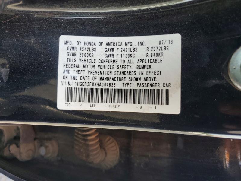 2017 Honda Accord მანქანა იყიდება აუქციონზე, vin: 1HGCR3F9XHA004638, აუქციონის ნომერი: 55841826