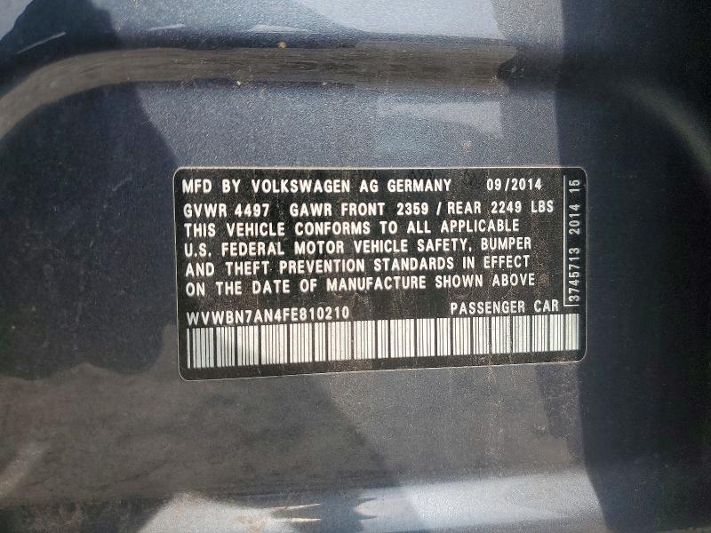 2015 Volkswagen Cc მანქანა იყიდება აუქციონზე, vin: WVWBN7AN4FE810210, აუქციონის ნომერი: 57862436