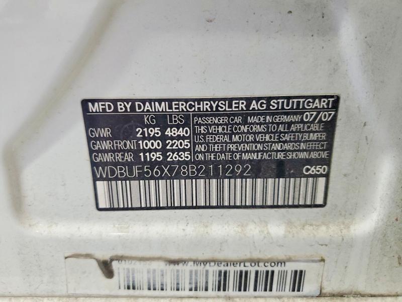 2008 Mercedes-benz E მანქანა იყიდება აუქციონზე, vin: WDBUF56X78B211292, აუქციონის ნომერი: 54911226