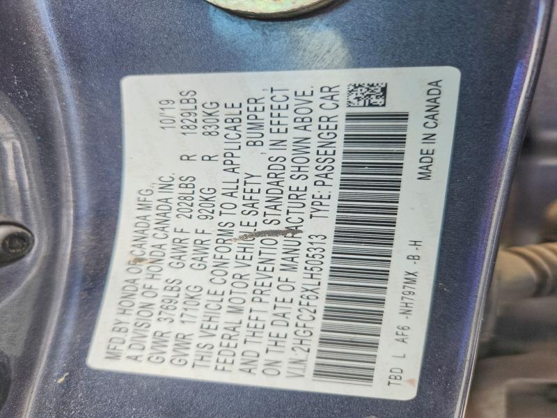 2020 Honda Civic მანქანა იყიდება აუქციონზე, vin: 2HGFC2F6XLH505313, აუქციონის ნომერი: 55572566