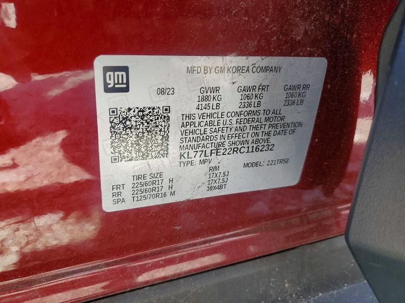 57356366 :رقم المزاد ، KL77LFE22RC116232 vin ، 2024 Chevrolet Trax مزاد بيع