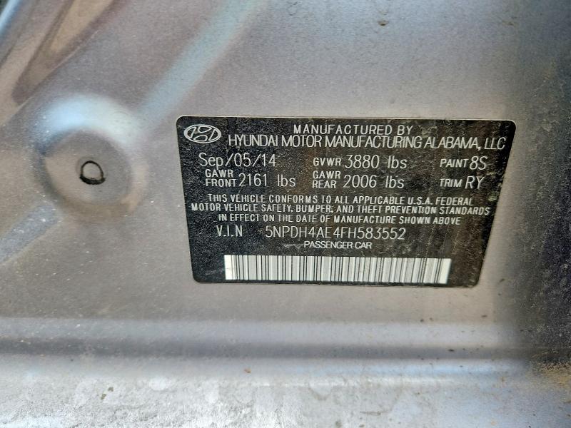 2015 Hyundai Elantra მანქანა იყიდება აუქციონზე, vin: 5NPDH4AE4FH583552, აუქციონის ნომერი: 50921616