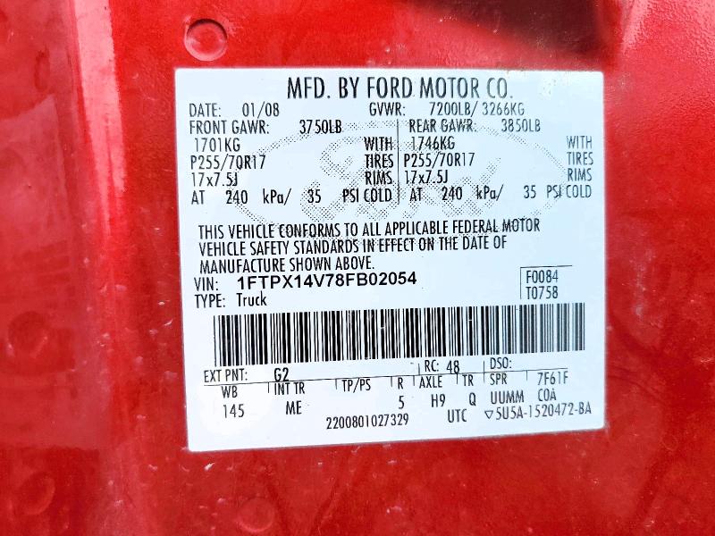 Продаж на аукціоні авто 2008 Ford F150, vin: 1FTPX14V78FB02054, номер лоту: 58758256