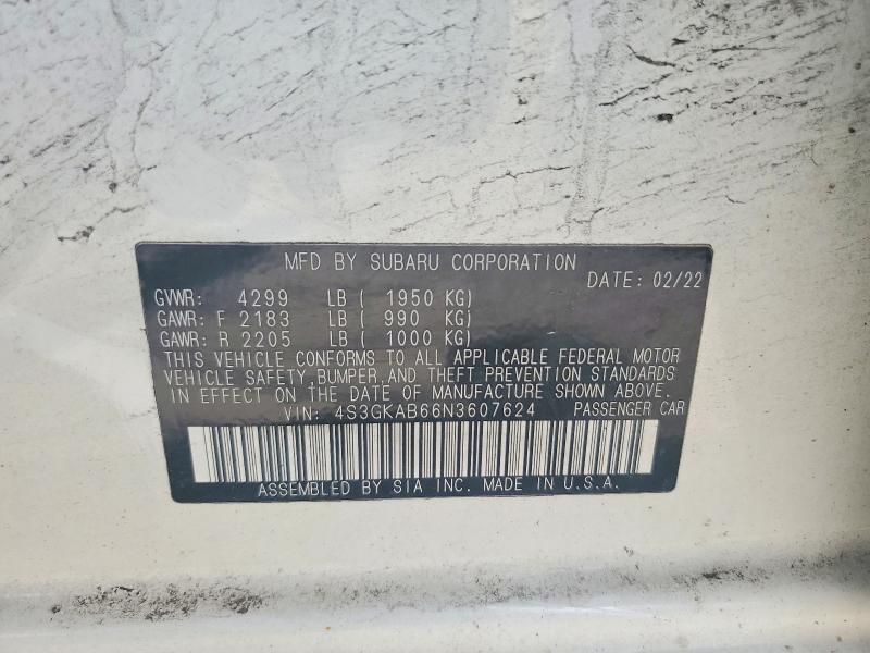 2022 Subaru Impreza მანქანა იყიდება აუქციონზე, vin: 4S3GKAB66N3607624, აუქციონის ნომერი: 58079046