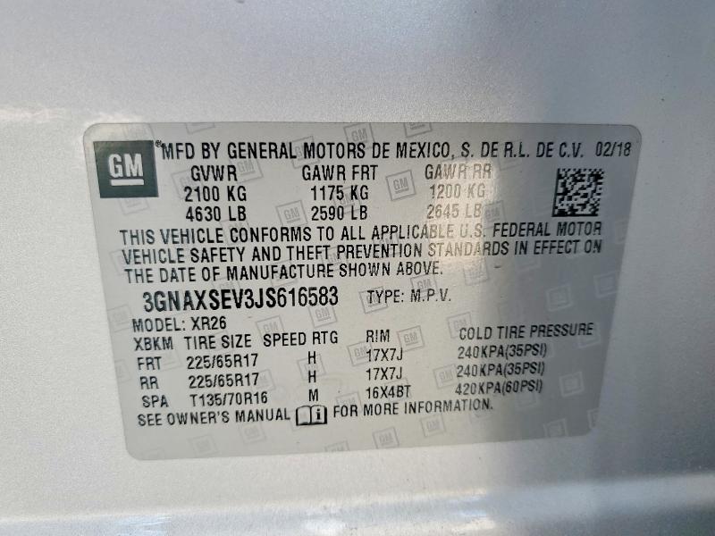 Продаж на аукціоні авто 2018 Chevrolet Equinox, vin: 3GNAXSEV3JS616583, номер лоту: 56808776