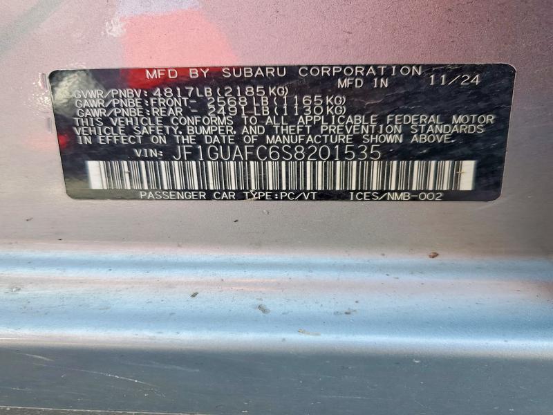 2025 Subaru Impreza მანქანა იყიდება აუქციონზე, vin: JF1GUAFC6S8201535, აუქციონის ნომერი: 57019986