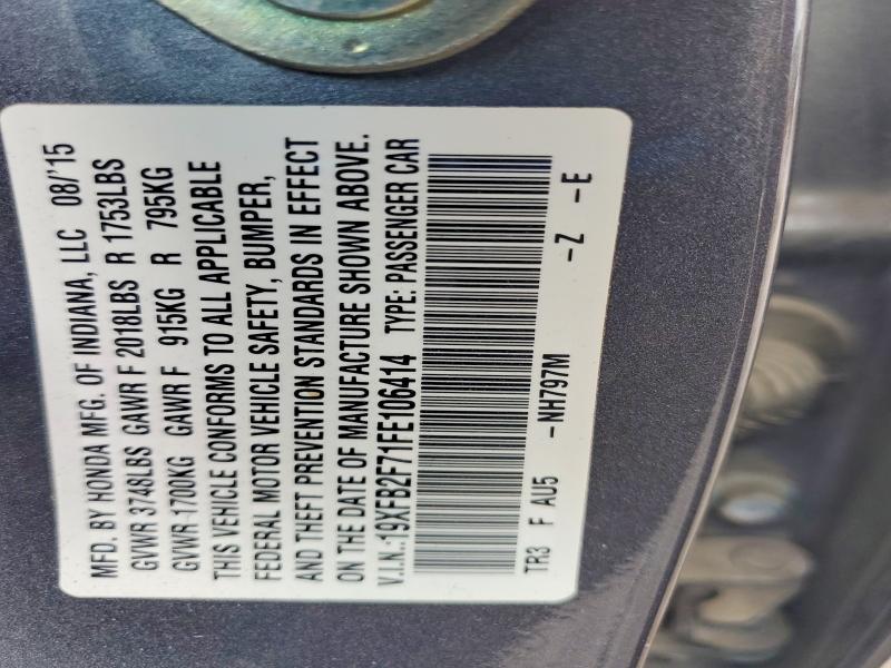2015 Honda Civic მანქანა იყიდება აუქციონზე, vin: 19XFB2F71FE106414, აუქციონის ნომერი: 56951256