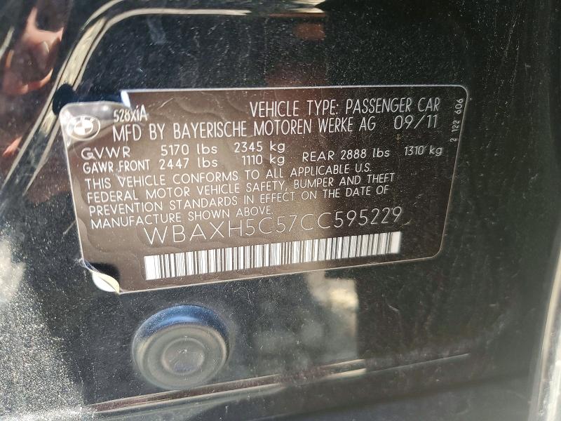 55737696 :رقم المزاد ، WBAXH5C57CC595229 vin ، 2012 Bmw 528 مزاد بيع