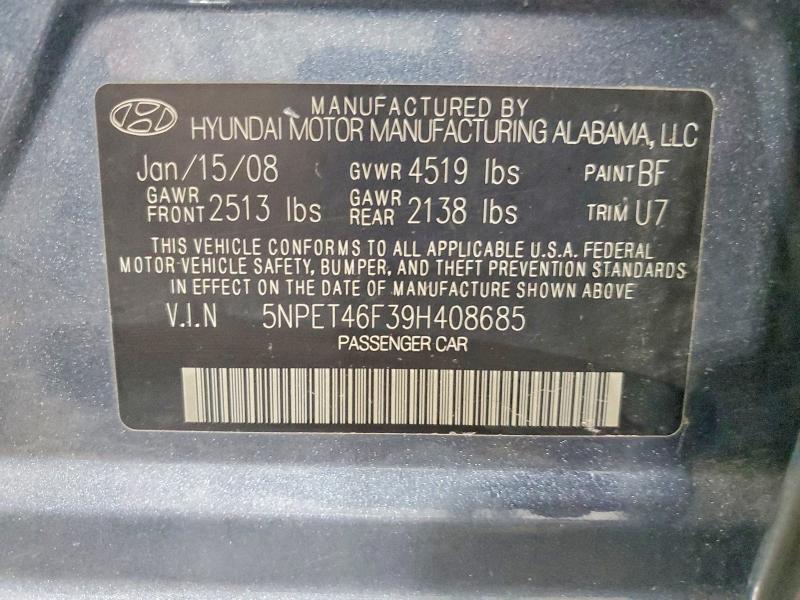 Продажа на аукционе авто 2009 Hyundai Sonata, vin: 5NPET46F39H408685, номер лота: 58827556