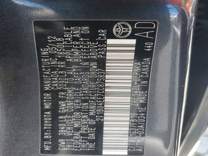 55704836 :رقم المزاد ، 2T1BU4EE7CC875837 vin ، 2012 Toyota Corolla مزاد بيع