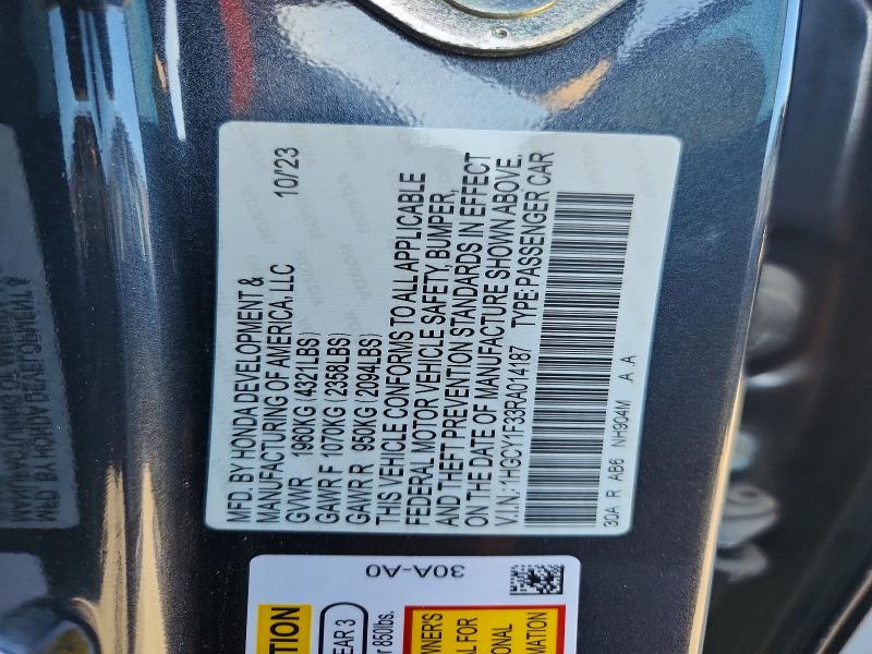 2024 Honda Accord მანქანა იყიდება აუქციონზე, vin: 1HGCY1F33RA014187, აუქციონის ნომერი: 57846456