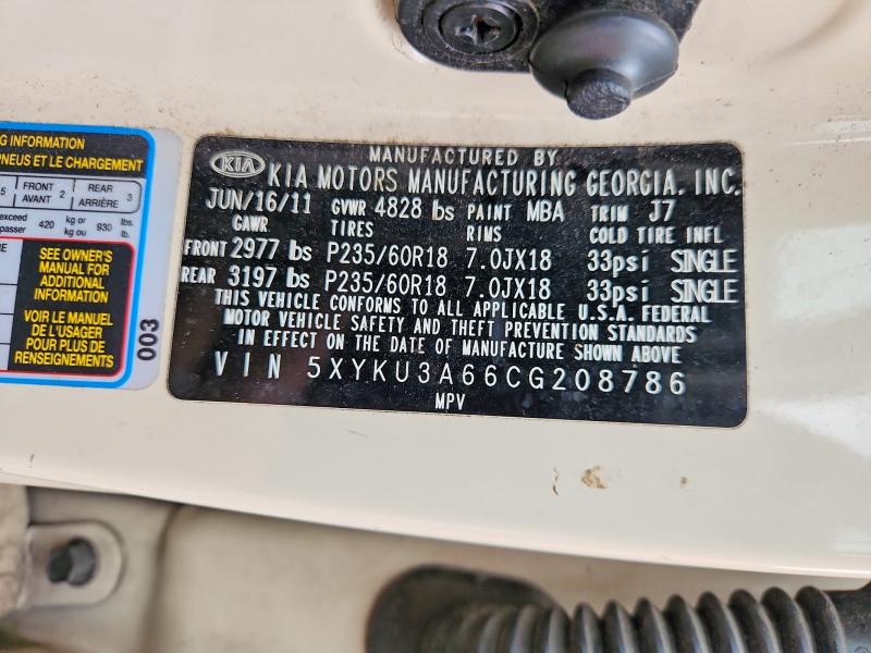 57778536 :رقم المزاد ، 5XYKU3A66CG208786 vin ، 2012 Kia Sorento مزاد بيع