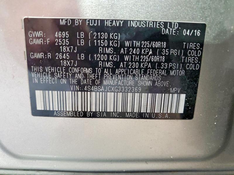 58903856 :رقم المزاد ، 4S4BSAJCXG3332369 vin ، 2016 Subaru Outback مزاد بيع