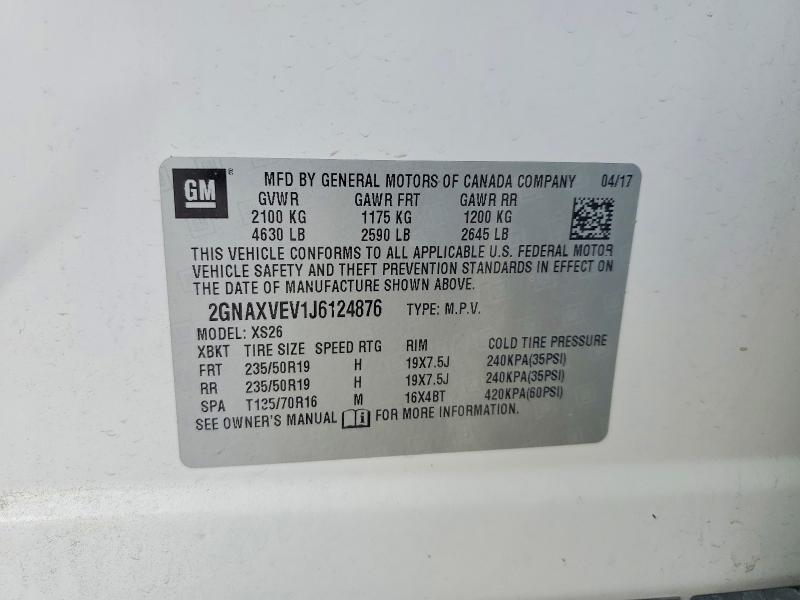 Продаж на аукціоні авто 2018 Chevrolet Equinox, vin: 2GNAXVEV1J6124876, номер лоту: 55964296