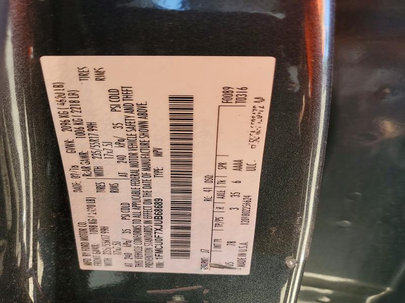 57389446 :رقم المزاد ، 1FMCU0F7XJUB68689 vin ، 2018 Ford Escape مزاد بيع