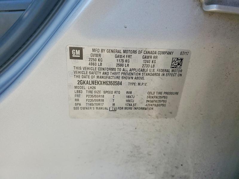 Aukcja sprzedaży 2017 Gmc Terrain, vin: 2GKALNEKXH6350584, numer aukcji: 57050906