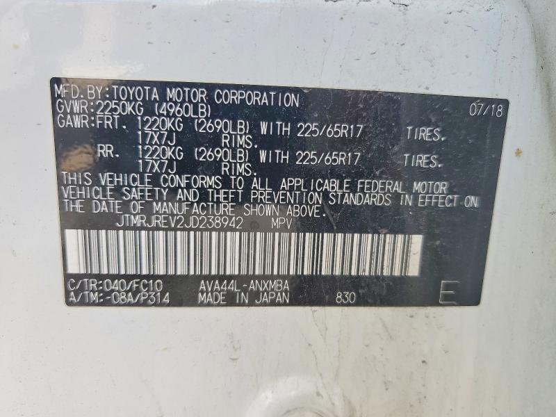 58521616 :رقم المزاد ، JTMRJREV2JD238942 vin ، 2018 Toyota Rav4 Hybrid مزاد بيع