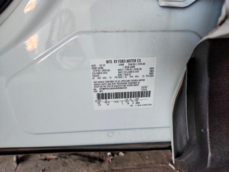 58135936 :رقم المزاد ، 2FMPK4J92KBB90250 vin ، 2019 Ford Edge مزاد بيع