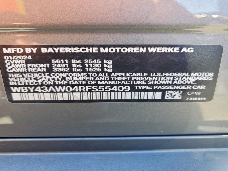 Продаж на аукціоні авто 2024 Bmw I4, vin: WBY43AW04RFS55409, номер лоту: 59617076