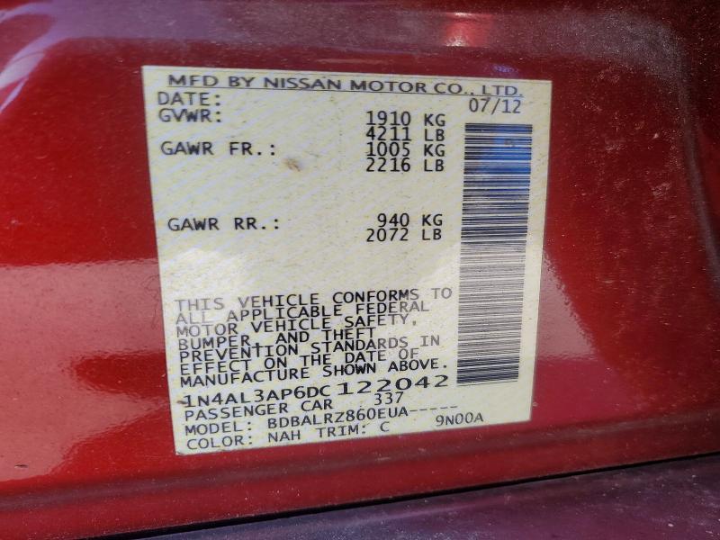 2013 Nissan Altima მანქანა იყიდება აუქციონზე, vin: 1N4AL3AP6DC122042, აუქციონის ნომერი: 56357136