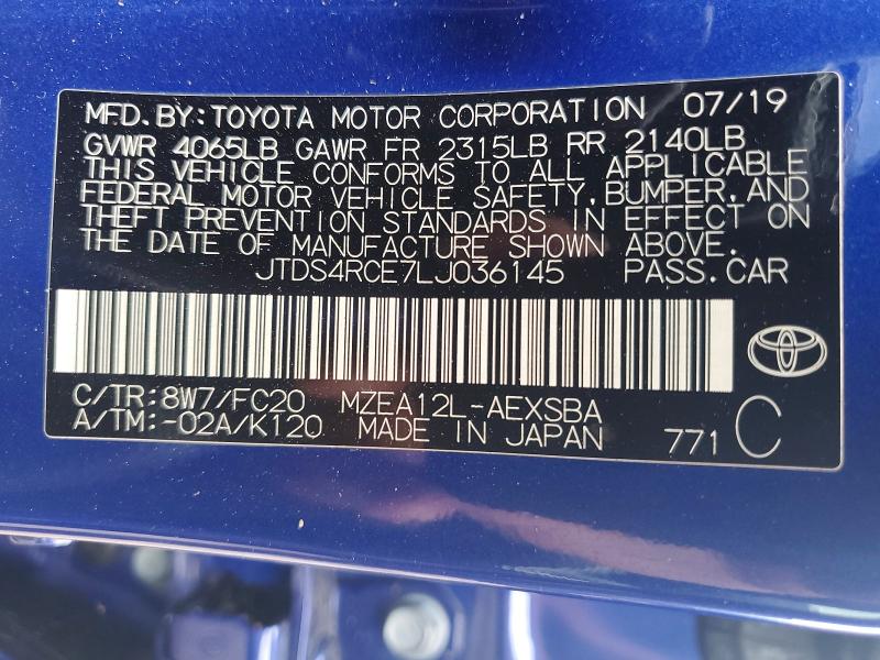 Продаж на аукціоні авто 2020 Toyota Corolla, vin: JTDS4RCE7LJ036145, номер лоту: 54897126