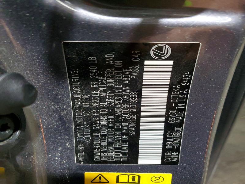 Продаж на аукціоні авто 2016 Lexus Es, vin: 58ABK1GG1GU019398, номер лоту: 58276446