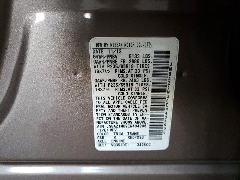 Aukcja sprzedaży 2014 Nissan Murano, vin: JN8AZ1MU9EW404906, numer aukcji: 55972206
